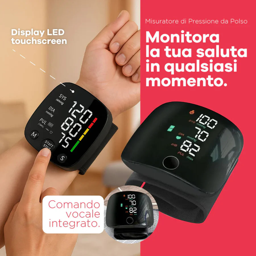 Monitor Pressione Polso LED con Voce